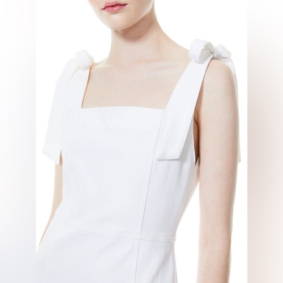 alice + olivia Maryann White “Vintage Sugar” Tie Shoulder Mini Denim Dress - Picture 5 of 6